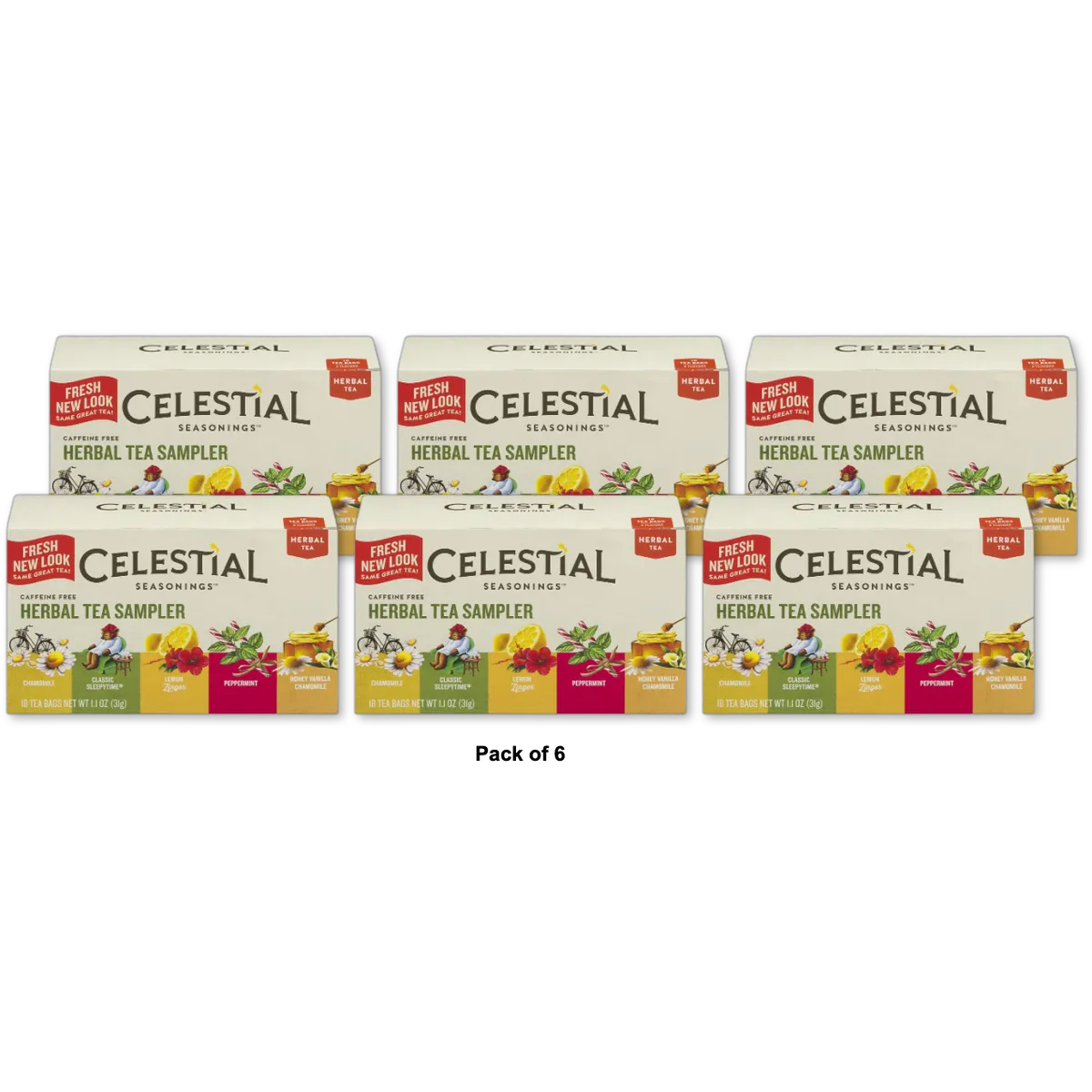 Celestial Seasonings Herbal Tea Sampler With 5 Flavors20 Bags 1.1Oz (Pack Of 6)