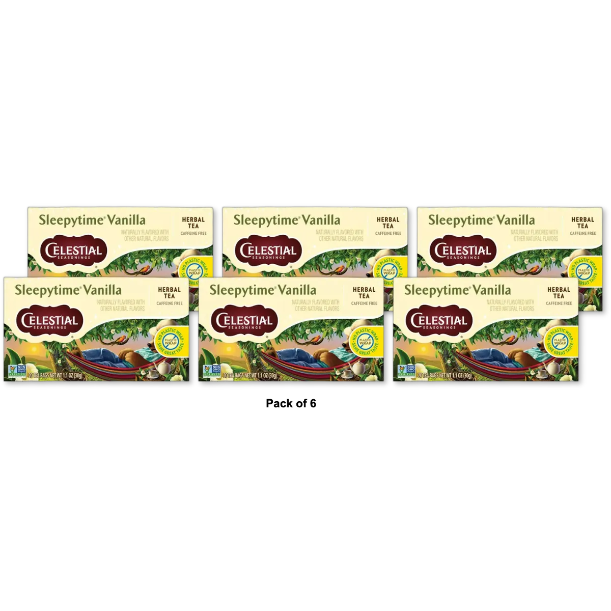 Celestial Seasonings Herbal Tea Sleepytime Vanilla Caffeine Free Sleep Tea Bags 1.1Oz (Pack Of 6)