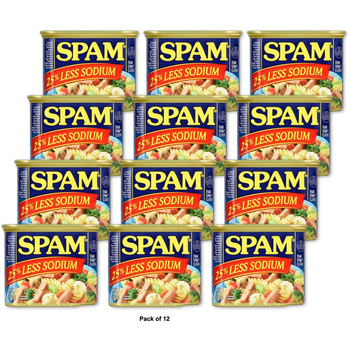 Spam Less Sodium Lunch Meat 12Oz (Pack of 12)