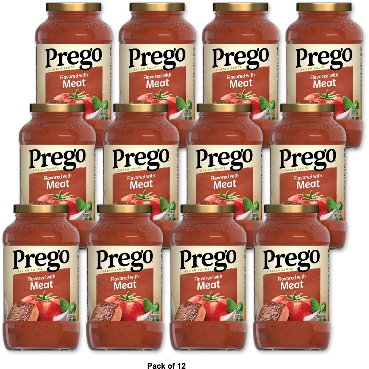 Prego Italian Tomato Spaghetti Sauce Flavored with Meat Jar 24Oz (Pack of 12)