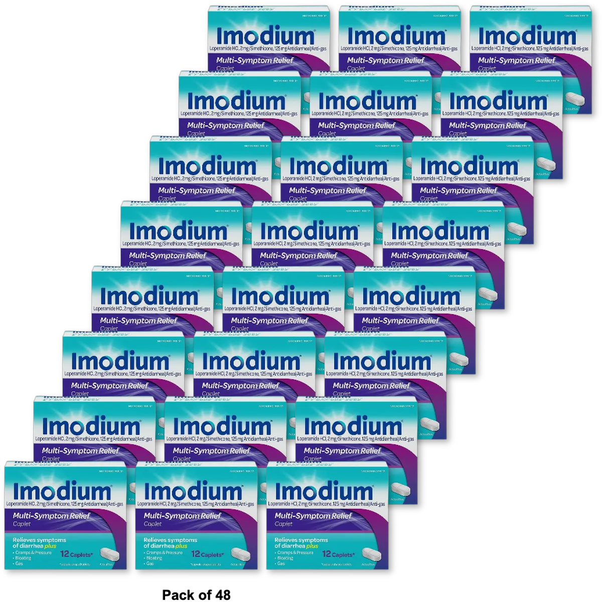 Imodium Multi-Symptom Relief Caplets 0.96Oz (Pack of 48)
