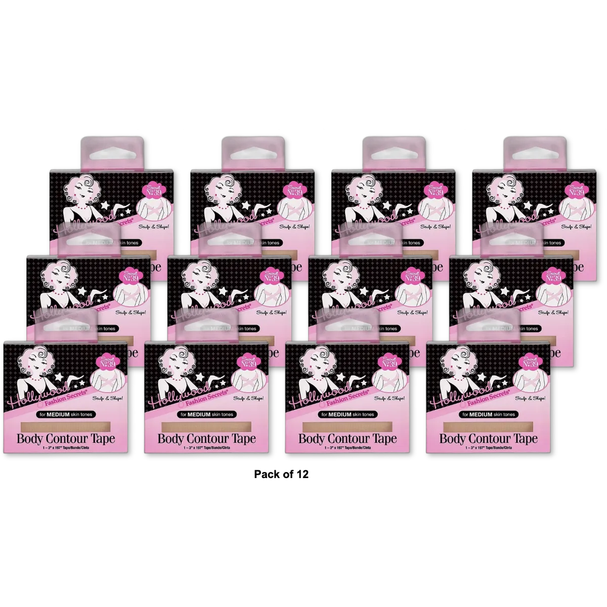 Hollywood Fashion Secrets Body Contour Tape For Medium Skin Tones 1.06Oz (Pack Of 12)