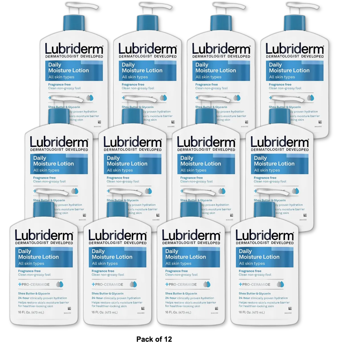 Lubriderm Daily Moisture Lotion For Normal To Dry Skin Fragrance Free 16Oz (Pack of 12)