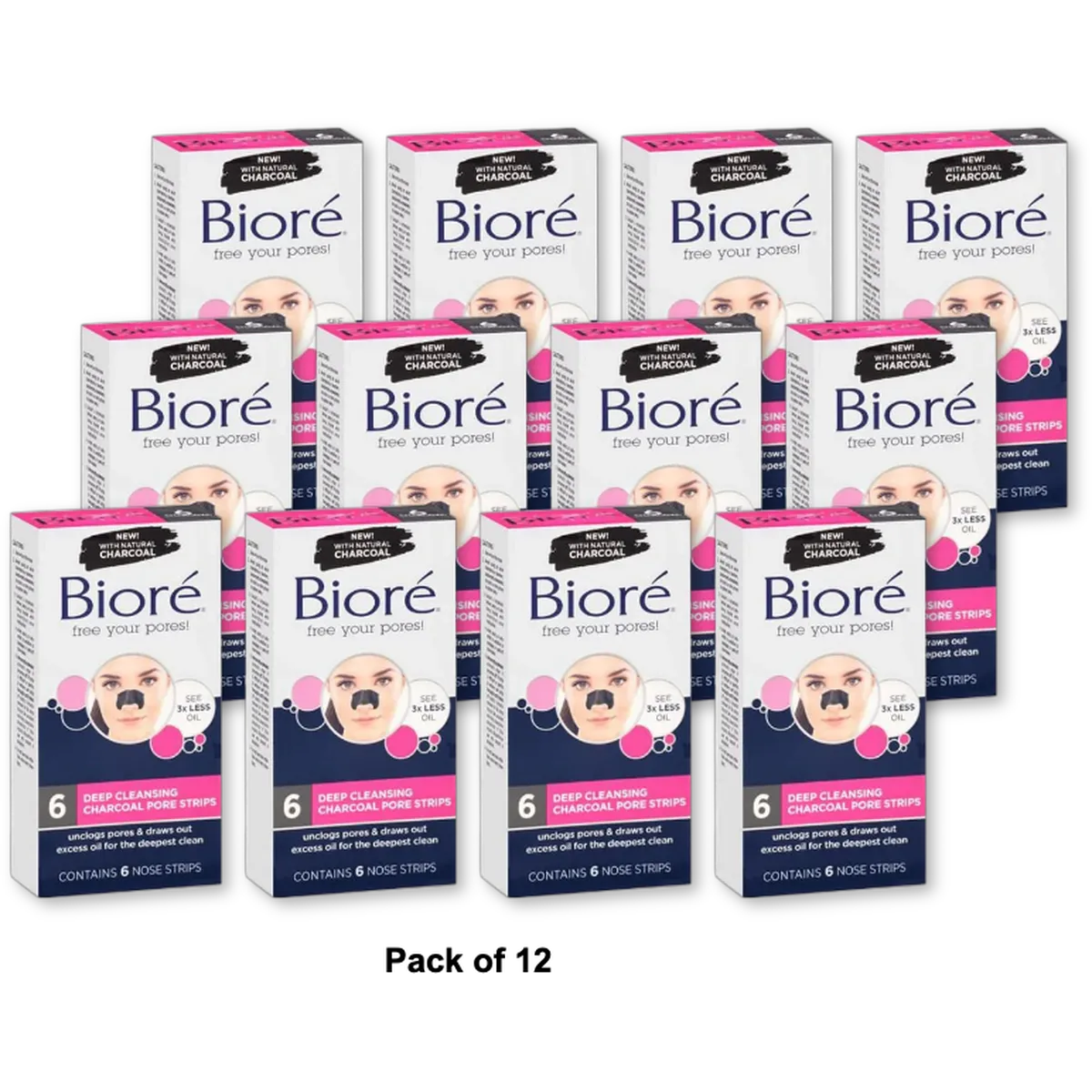 Biore Deep Cleansing Charcoal Pore Nose Strips With Natural Charcoal6 ea 3.52Oz (Pack of 12)