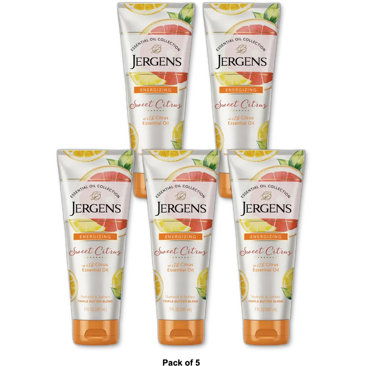 Jergens Energizing Sweet Citrus Essential Oil Body Butter Moisturizer 7Oz (Pack of 5)