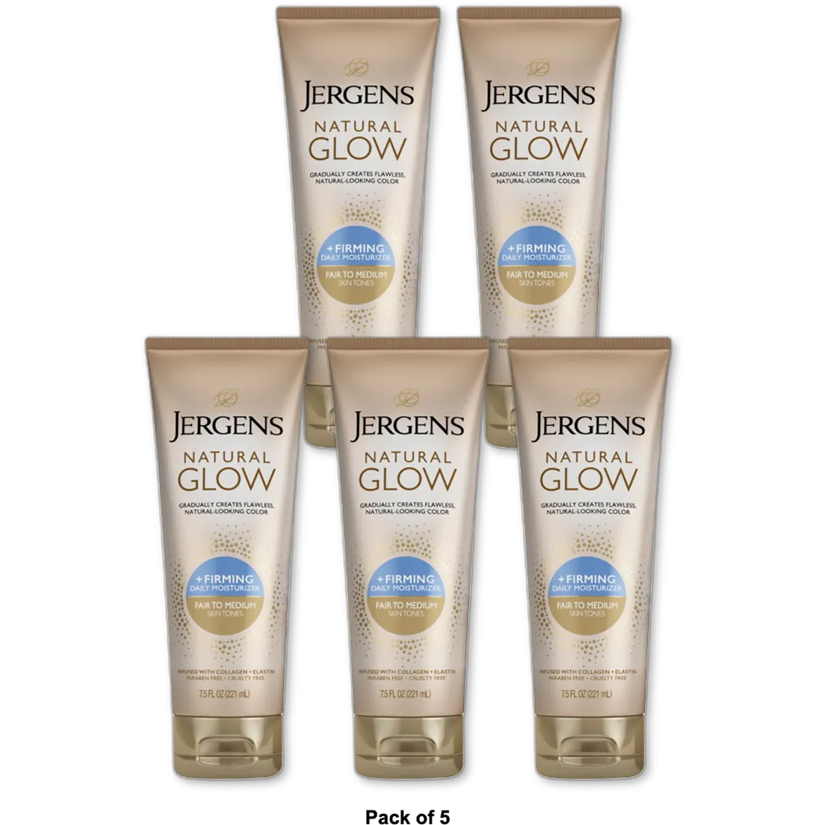 Jergens Natural Glow Firming Daily Moisturizer For Fair to Medium Skin Tones 7.5Oz (Pack of 5)