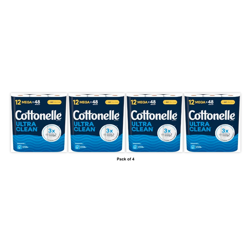 Cottonelle Ultra Cleancare Toilet Paper 12 Rolls 0.06Oz (Pack Of 4)