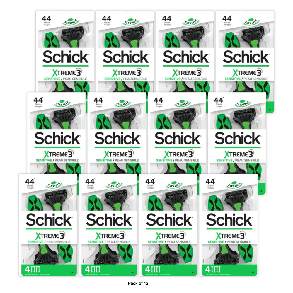 Schick Xtreme 3 Sensitive Skin Triple Blade Disposable Razor 1.4oz (Pack of 12)