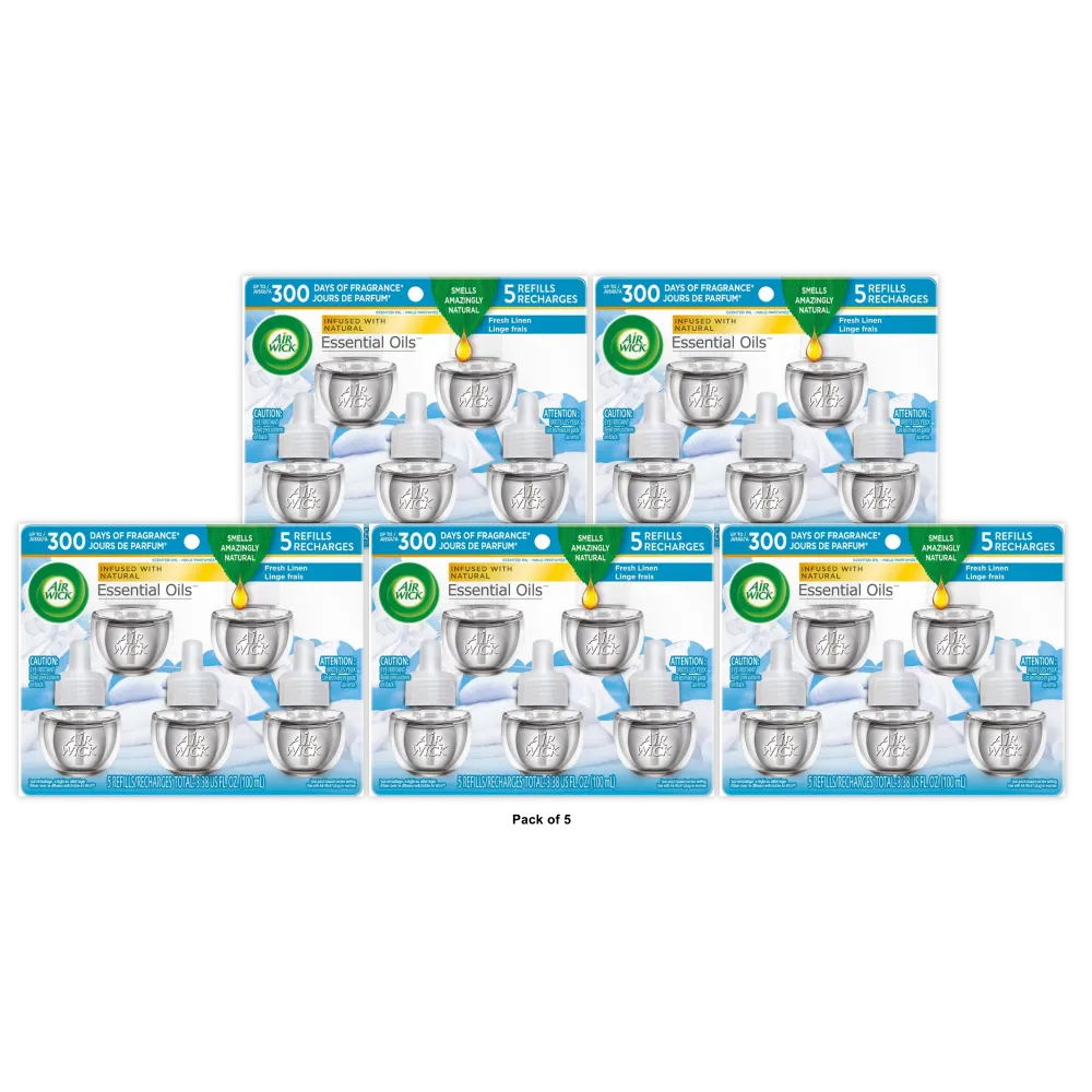 Air Wick Scented Oil Air Freshener Refill Snuggle Fresh Linen 0.67Oz (Pack Of 5)