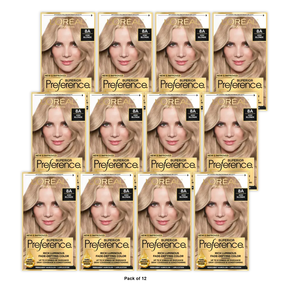 Loreal Superior Preference Hair Color 8A Ash Blonde1 Ea 8Oz (Pack Of 12)