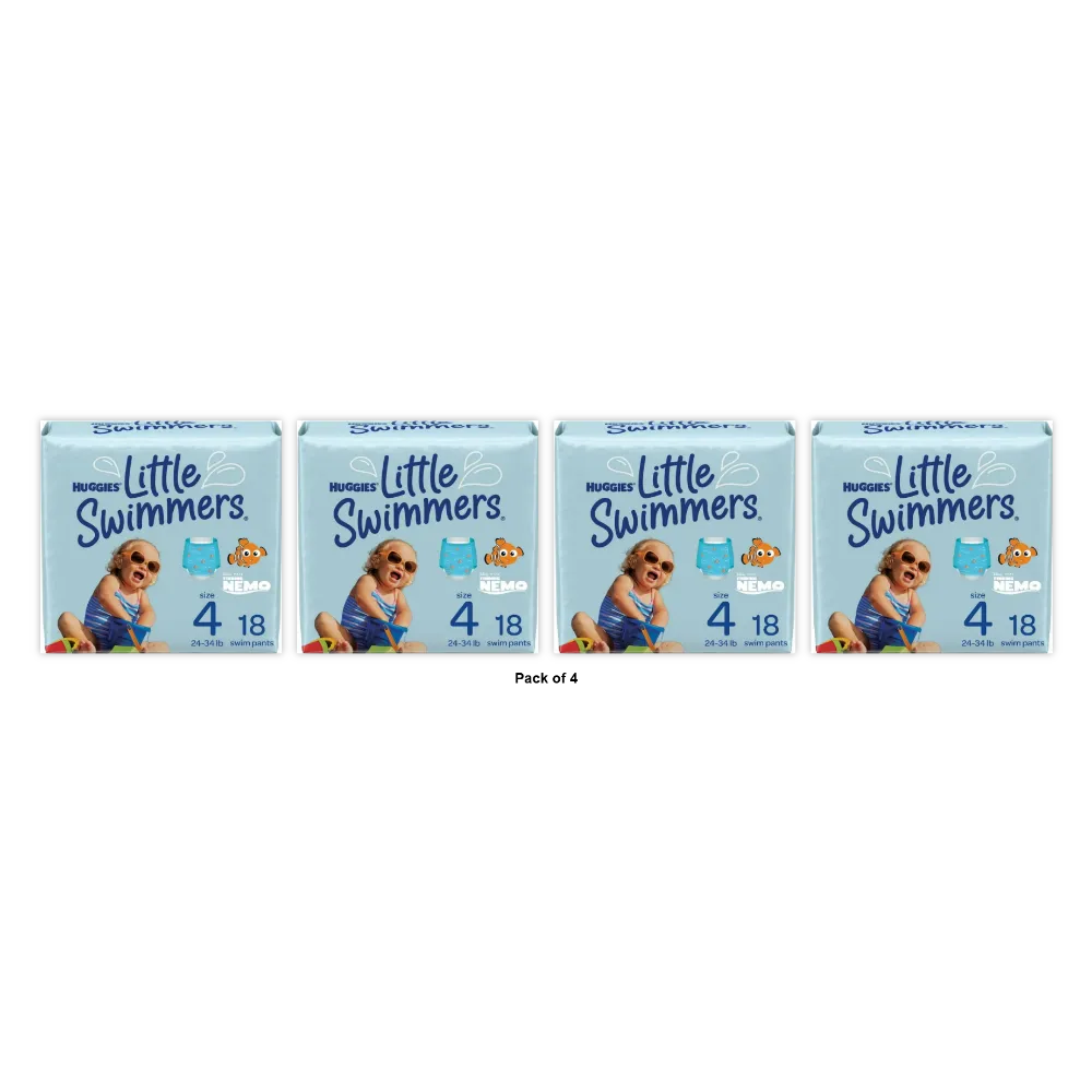 Huggies Little Swimmers Comfortable and Latex-Free Diapers Size 4 18 Count 12.6oz (image may vary) (Pack of 4)