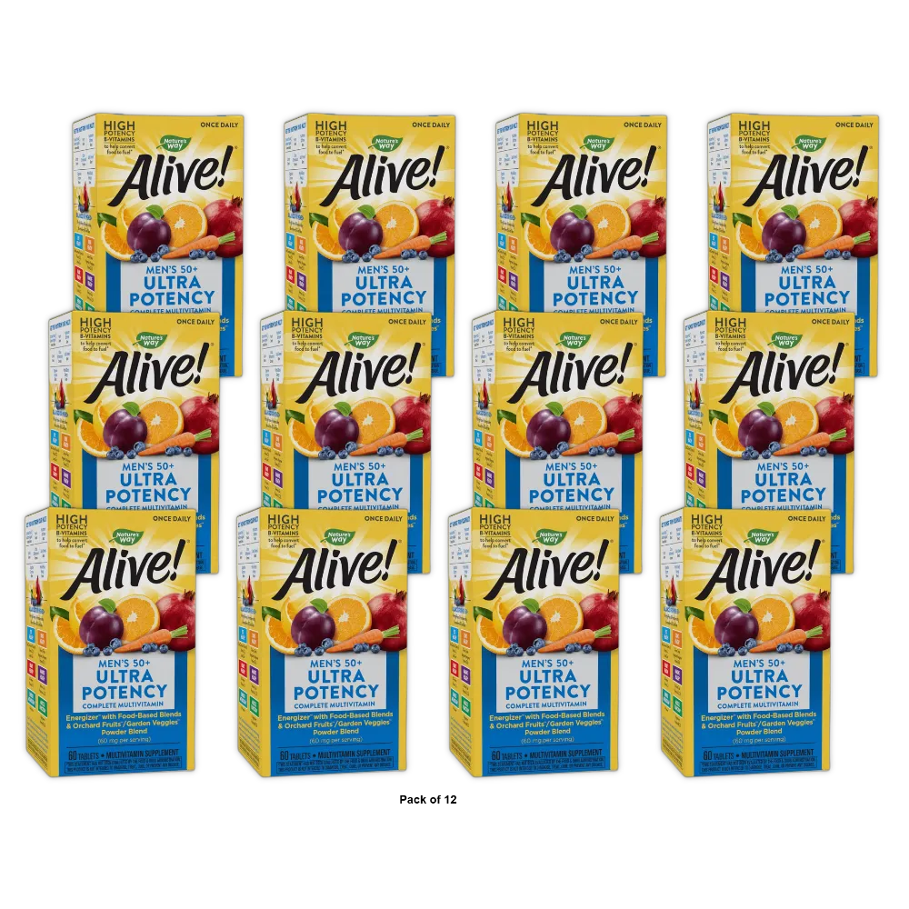 Natures Way Alive Once Daily Mens 50 Plus Ultra Potency Multi-Vitamin Tablets60 Ea 4.23oz (Pack of 12)