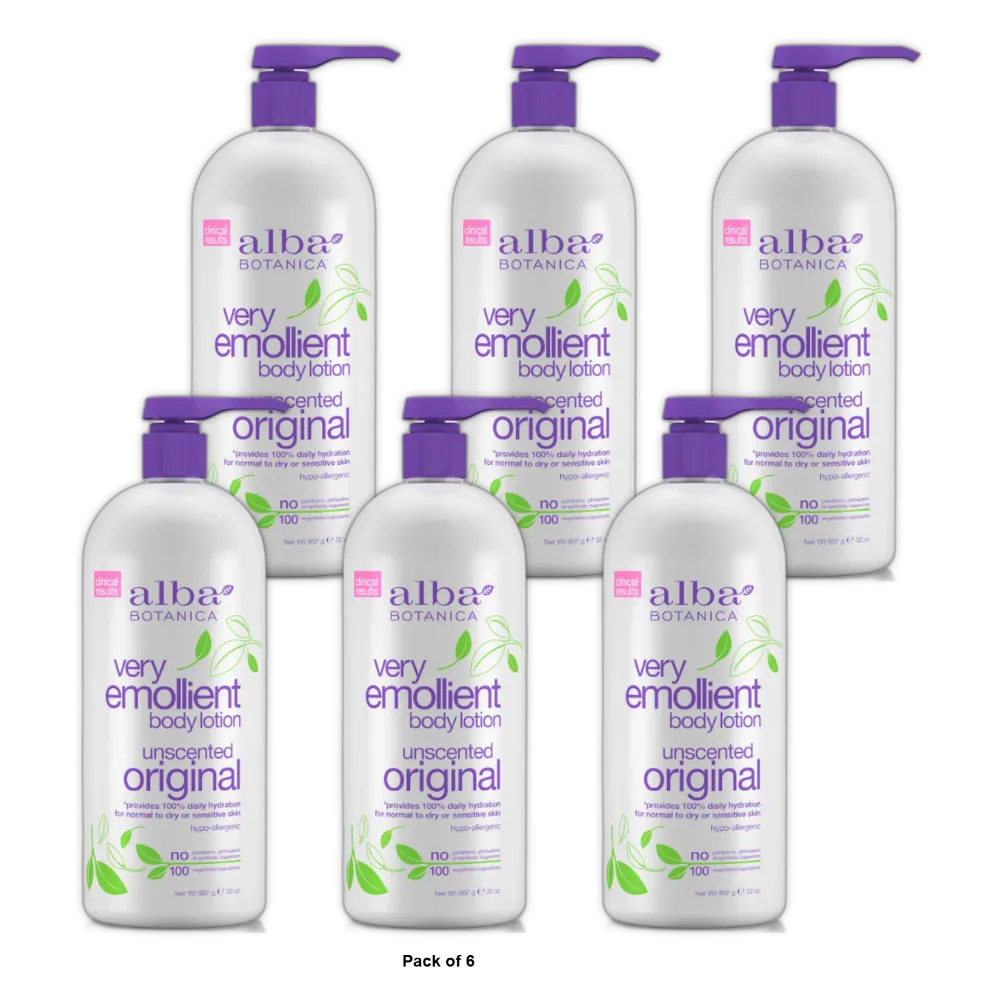Alba Botanica Very Emollient Body Lotion Original Unscented 32Oz (Pack of 6)
