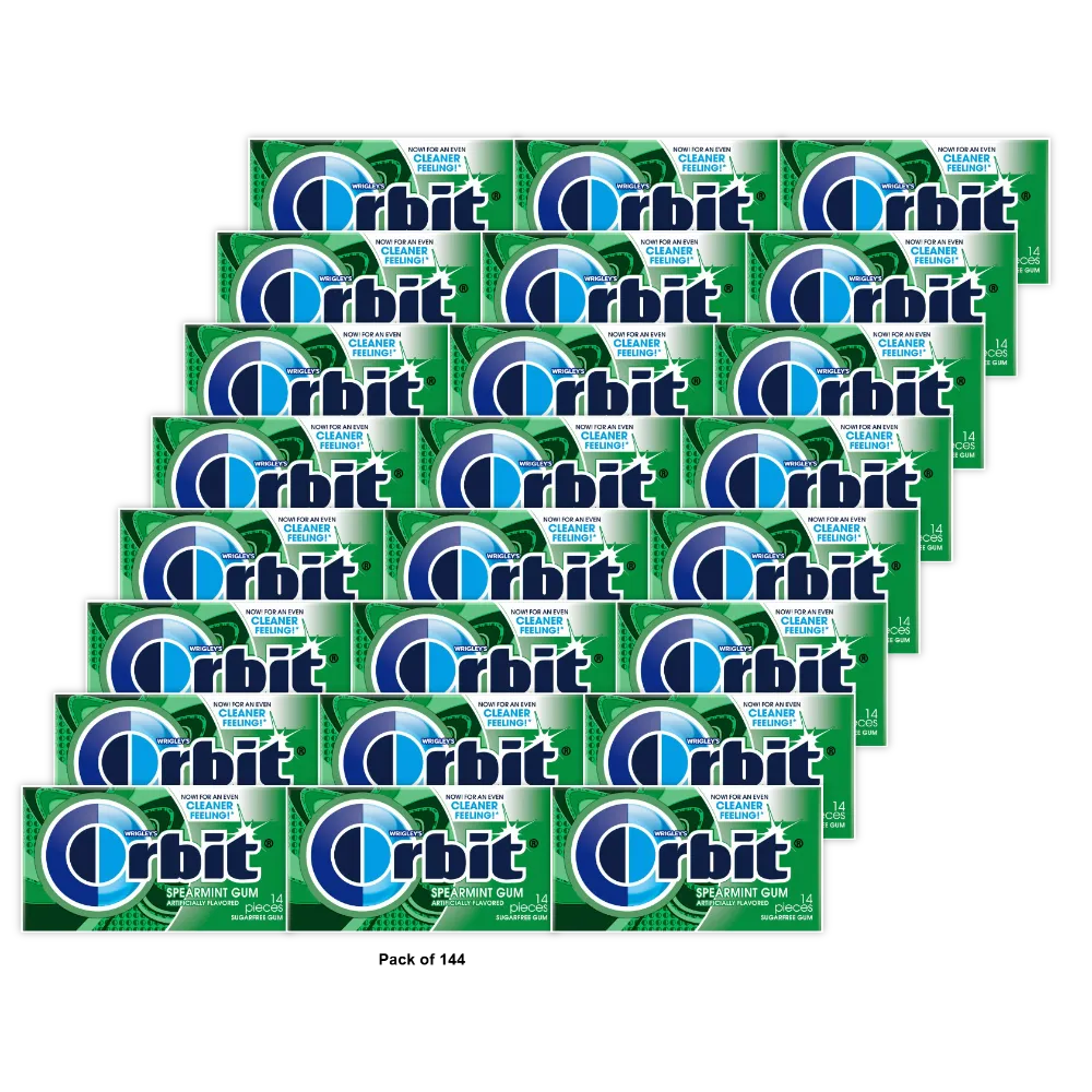 Orbit Spearmint Sugar Free Chewing Gum 14Ct 1.07Oz (Pack of 144)