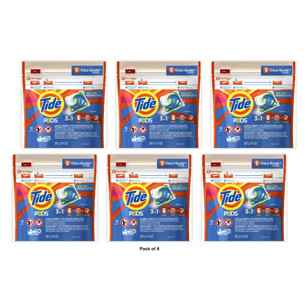 Tide Pods Original Liquid Laundry Detergent 16 count 6 Pack 14oz (Pack of 6)