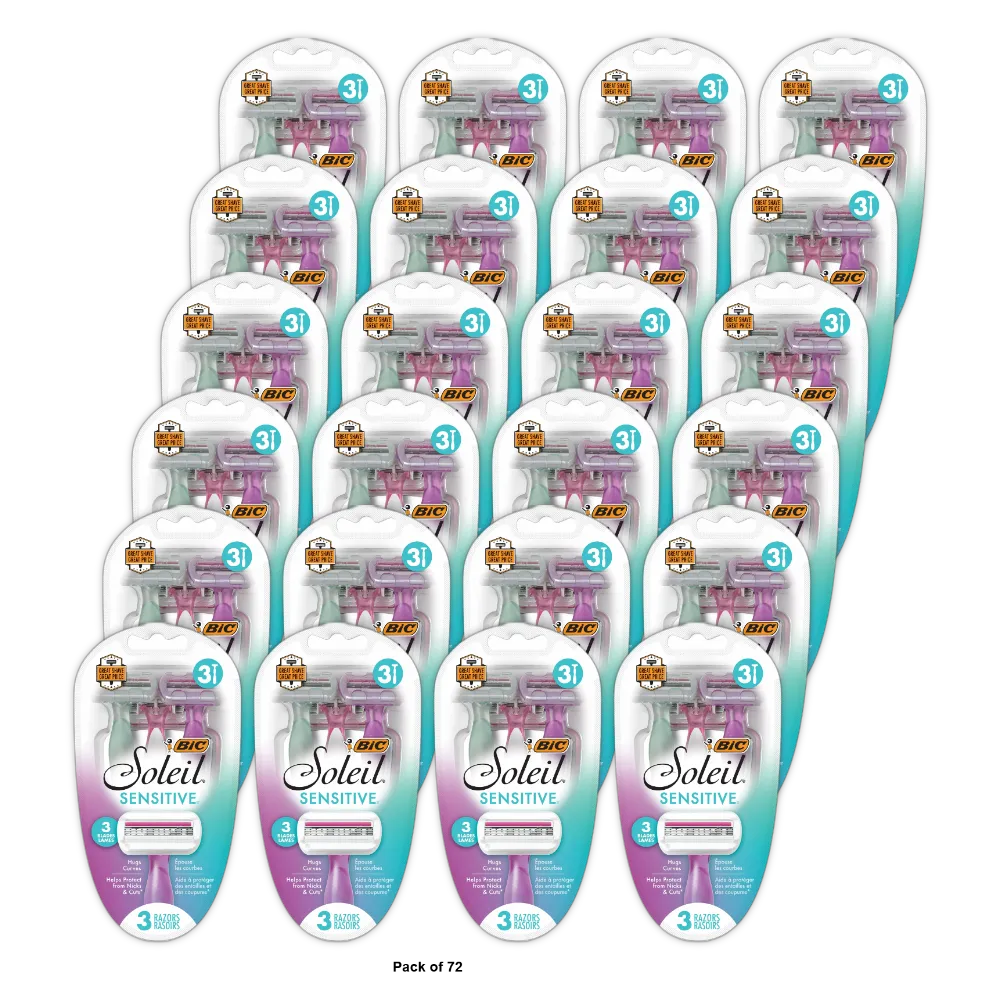 BIC Soleil Sensitive 3 Pack Disposable Women 3.6oz (Pack of 72)