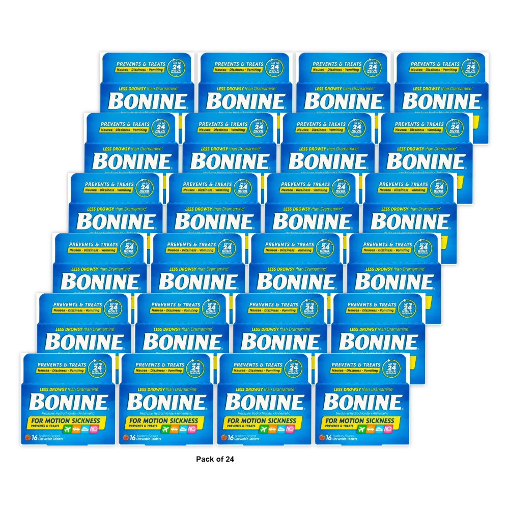 Bonine Motion Sickness Protection Chewable Tablets Raspberry 0.42Oz(Pack Of 24)
