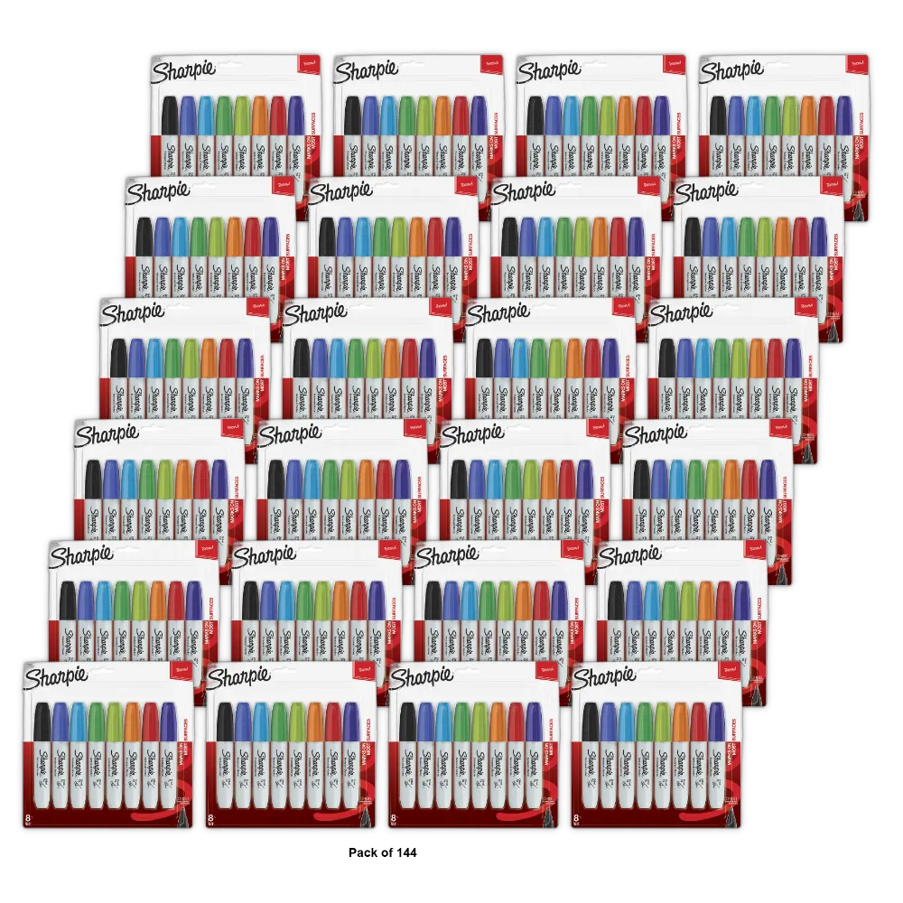 Sharpie Permanent Marker Chisel Tip Black Durable Aluminum Barrel Carded 3.8oz (Pack of 144)
