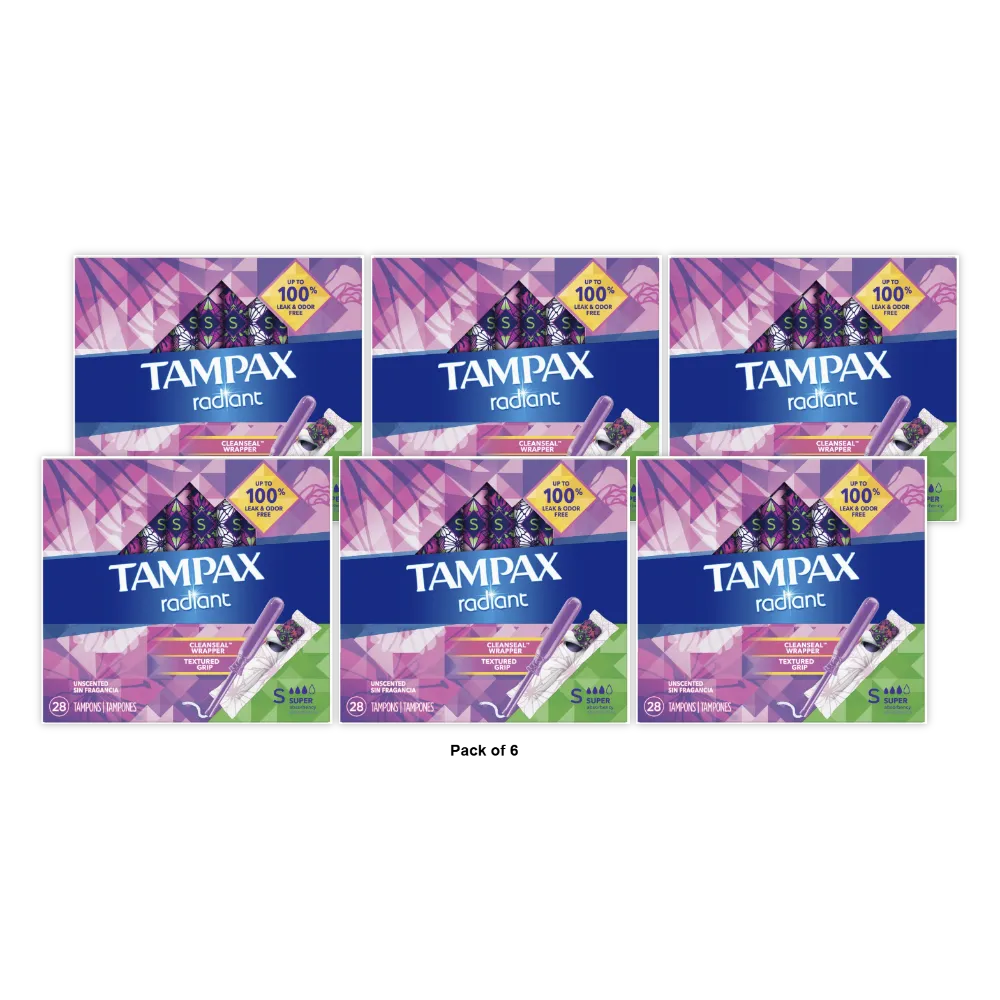 Tampax Radiant Super Absorbency Tampons 9.07Oz (Pack of 6)