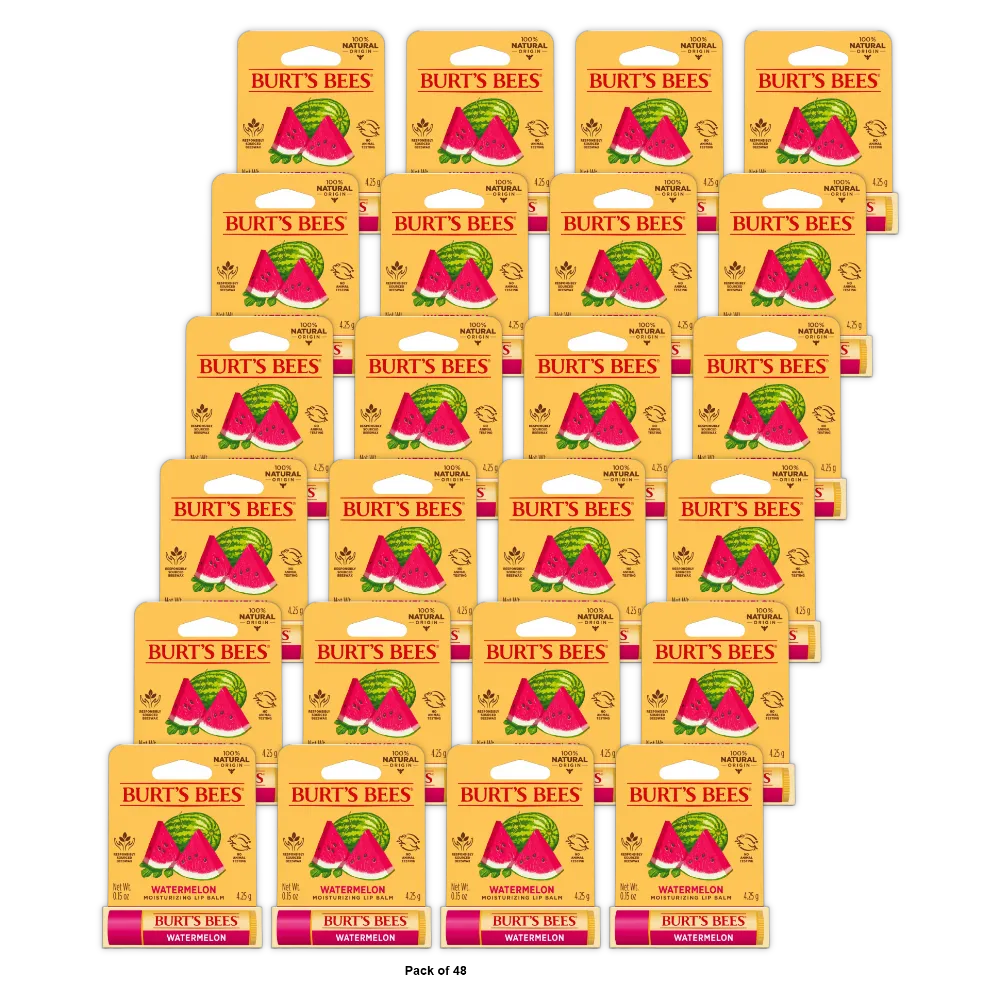 Burt'S Bees 100% Natural Moisturizing Lip Balm With Beeswax, Watermelon, 1 Tube 0.15 Oz (Pack Of 48)