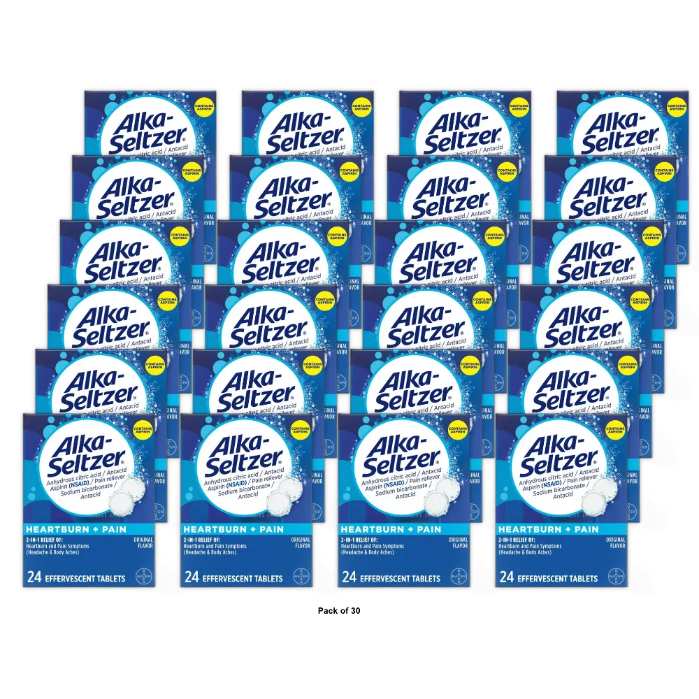 Alka Seltzer Aspirin Pain And Fever Reduce Original Effervescent Tablets 0.01Oz (Pack Of 30)