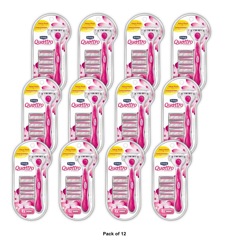 Schick Quattro For Women Value Pack With 1 Razor And 4 Cartridges 2.88oz (Pack of 12)