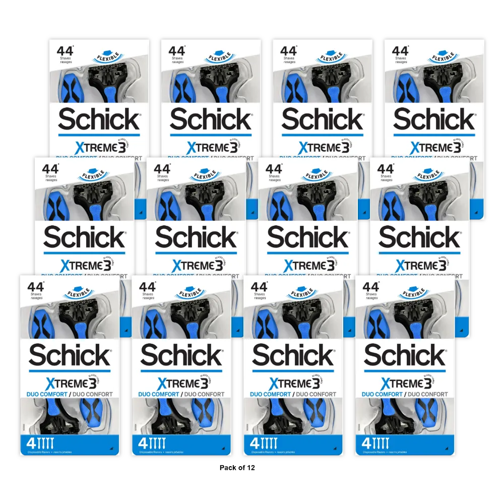 Schick Xtreme 3 Duo Comfort Skin Disposable Razors For Men1.13Oz (Pack Of 12)