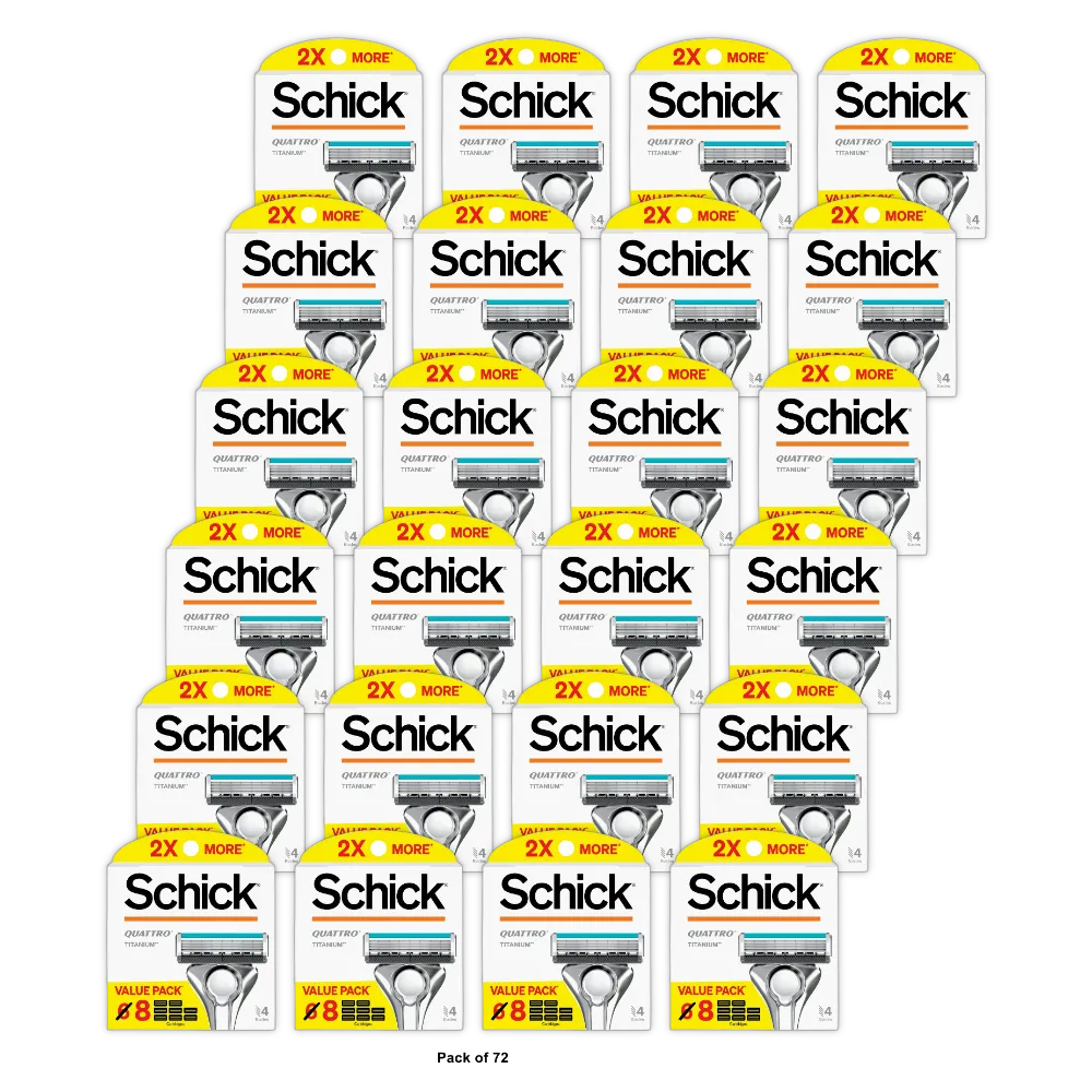 Schick Quattro Titanium Razor Blade Refills 8ct Men's Razor Refills 1.45oz (Pack of 72)