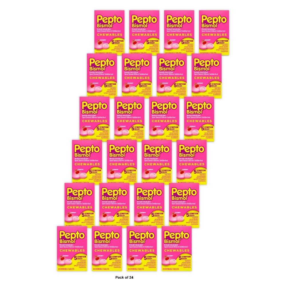 Pepto-Bismol Tablets Cherry Relieves Heartburn30 Each 1.44Oz (Pack of 24)
