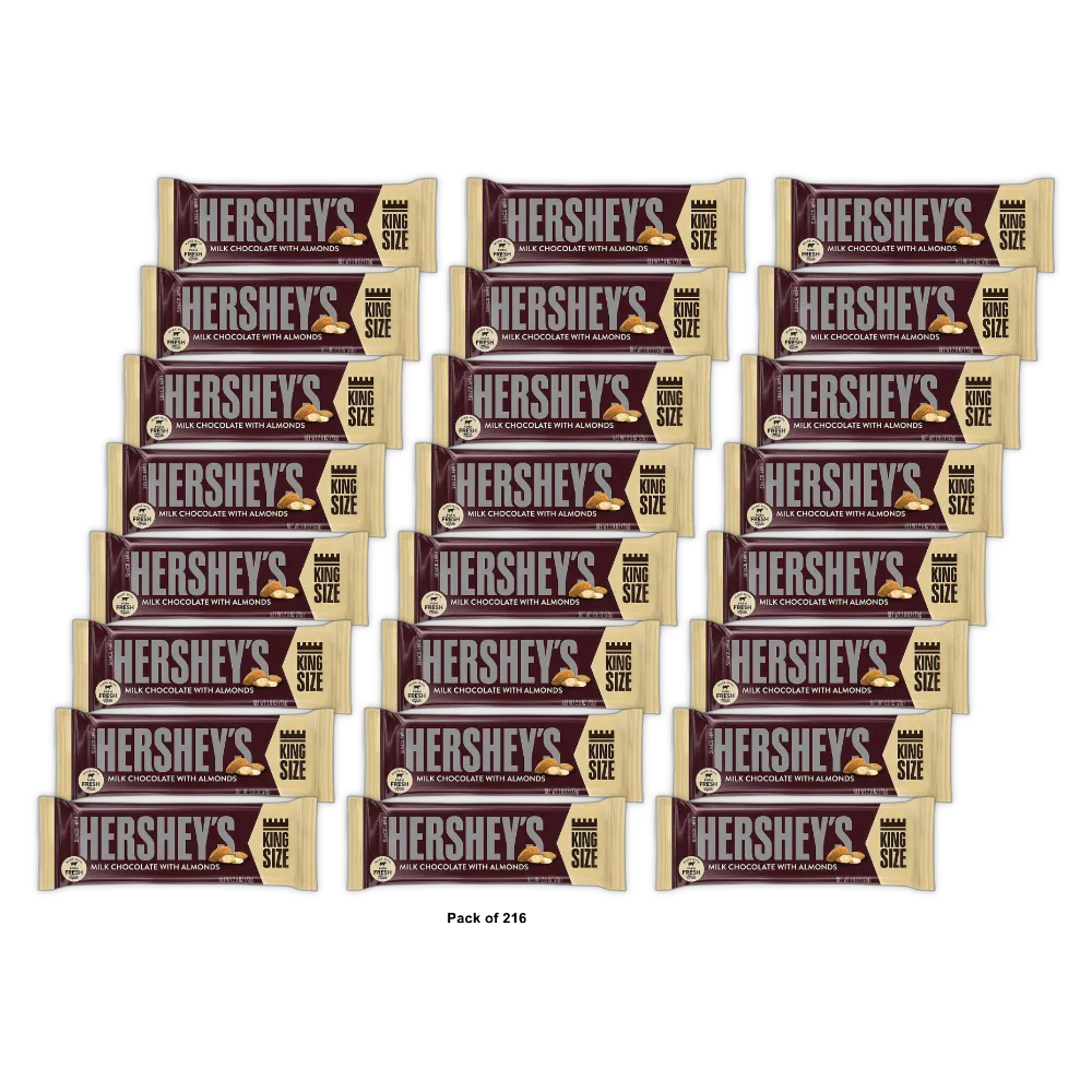 Hersheys Milk Chocolate with Almonds King Size Candy Bar 2.6Oz (Pack of 216)