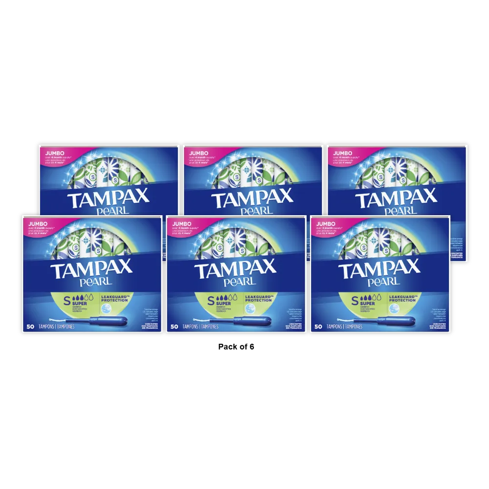 Tampax Pearl Super Unscented Tampons 50 Count 11.2oz (Pack of 6)