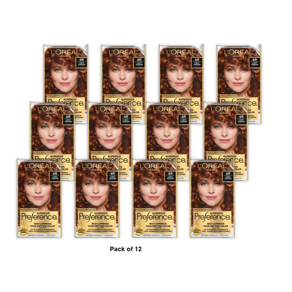Loreal Superior Preference Hair Color 6R Light Auburn 8Oz (Pack Of 12)