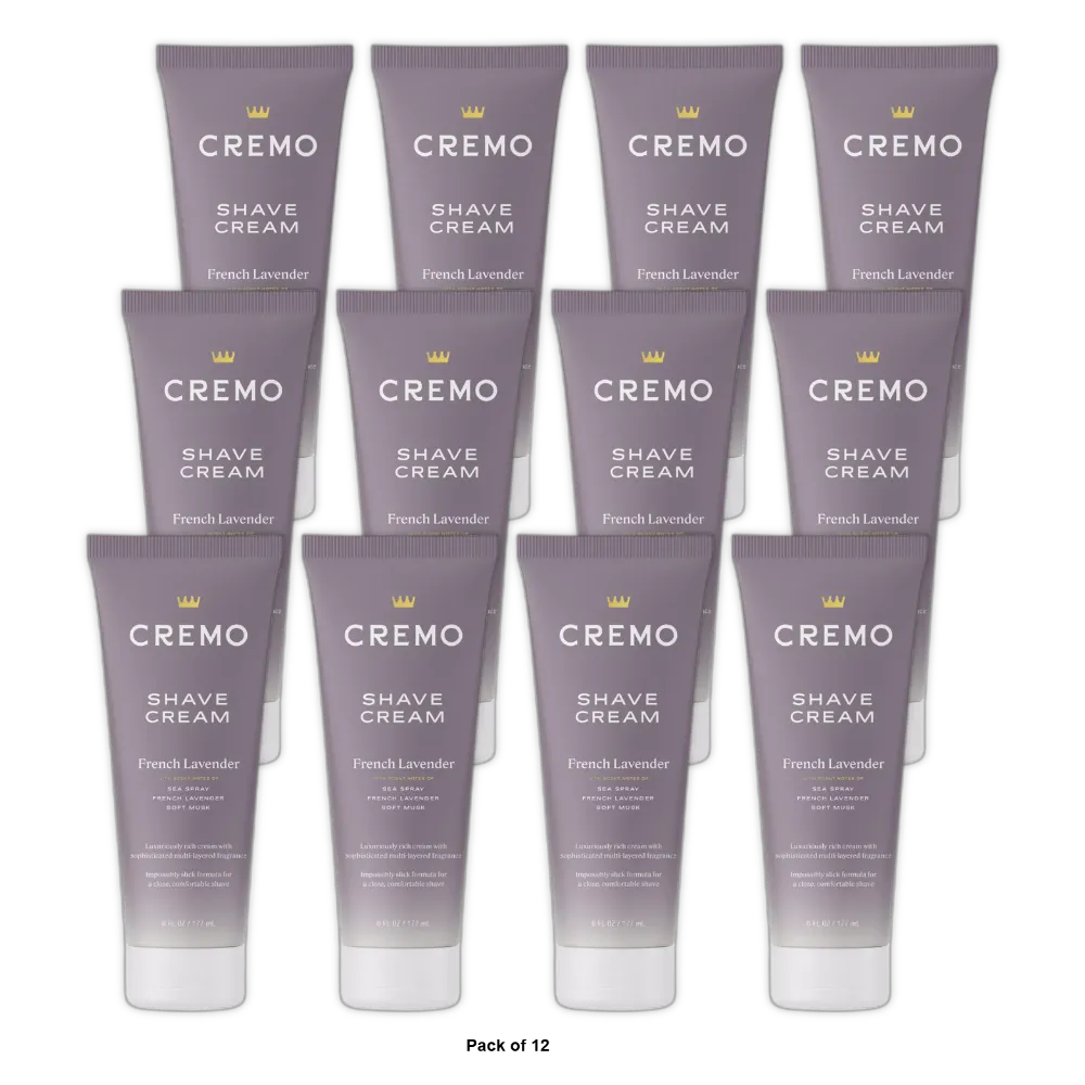 Cremo French Lavender Moisturizing Shave Cream Astonishingly Superior Ultra-Slick Shaving Cream for Women Fights Nicks Cuts and Razor Burn 6 Fl Oz (Pack of 12)
