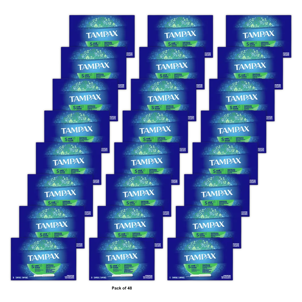 Tampax Tampons With Flushable Applicator Super Absorbancy10 Each 7.2Oz (Pack of 48)