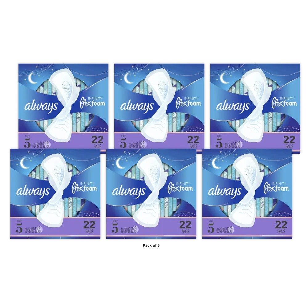 Always Infinity Overnight Pads Winged Unscented Size 5 7.04Oz (Pack of 6)
