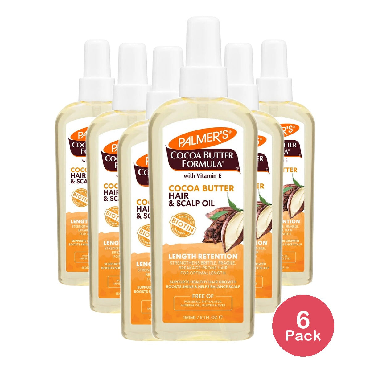 Palmer's Cocoa Butter Formula + Biotin Length Retention Hair & Scalp Oil 5.1 fl 5.1 Fl. Oz (Pack of 6)