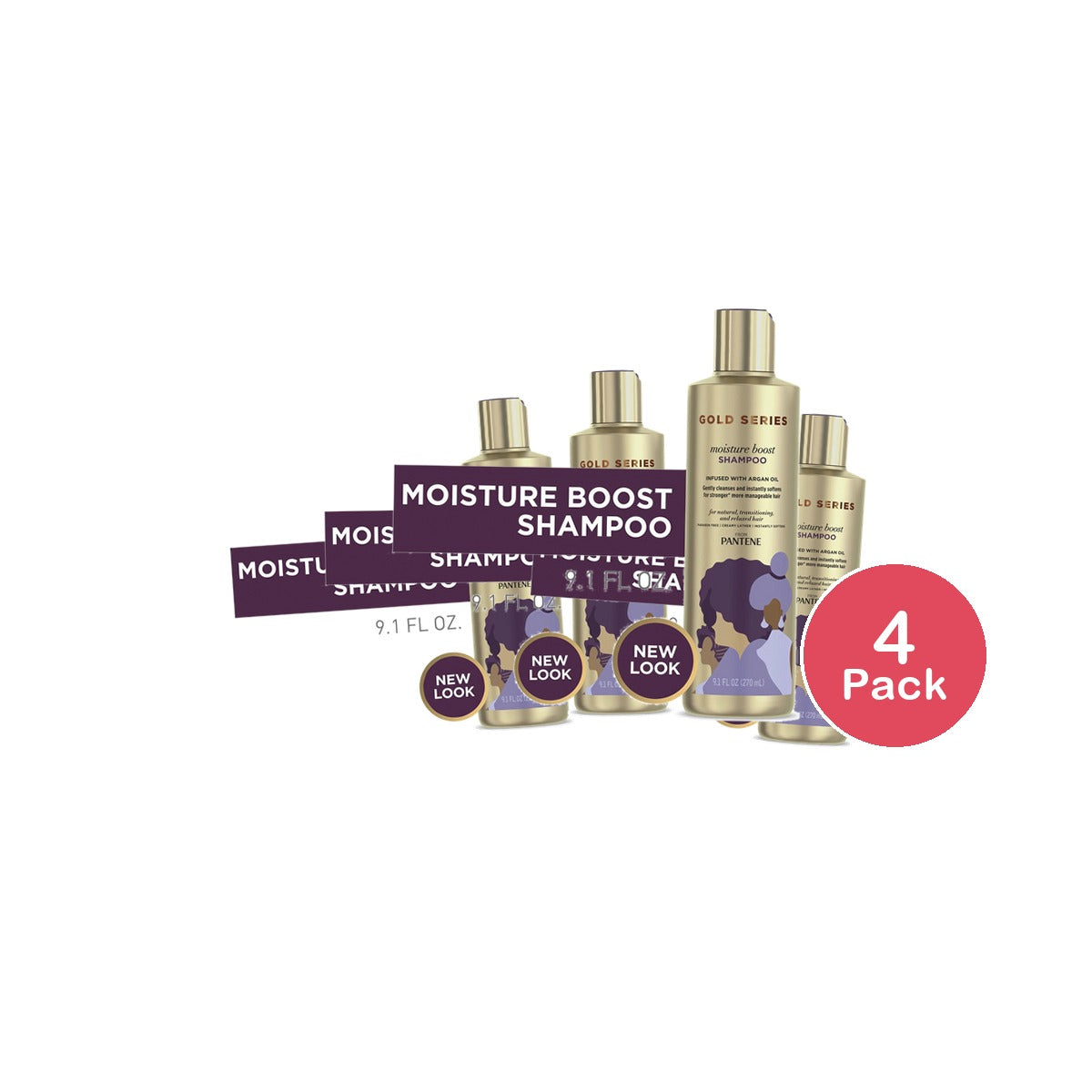 Pantene Gold Series Moisture Boost Shampoo 9.1 Oz (Pack of 4)