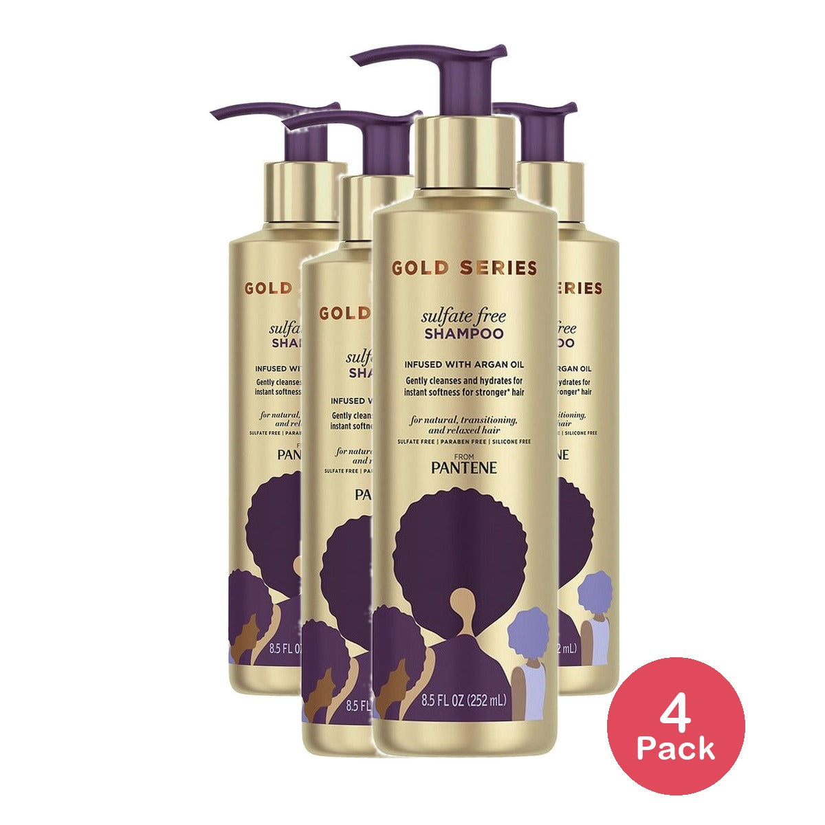Pantene Gold Series Sulfate-Free Shampoo 8.5 Oz (Pack of 4)