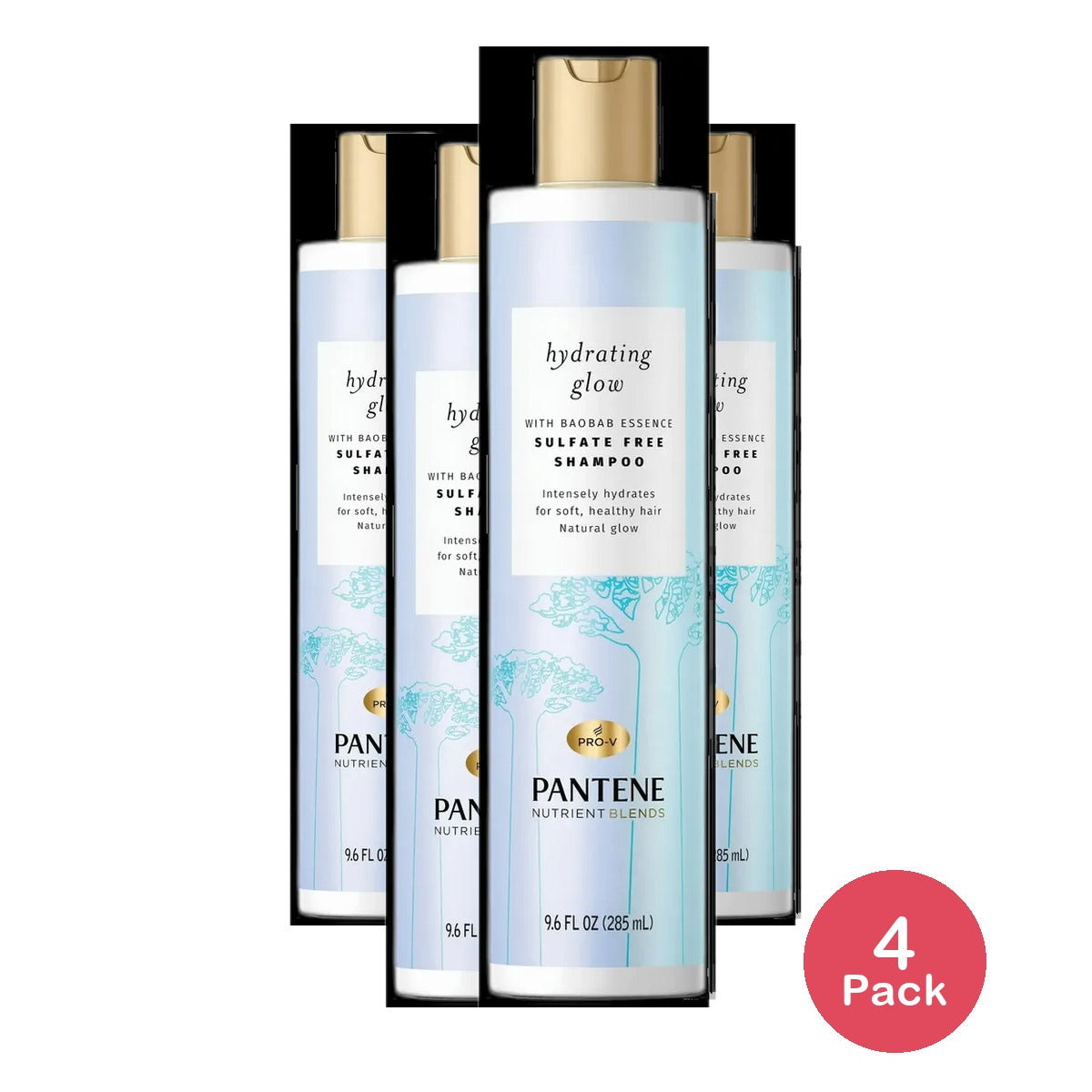 Pantene Hydrating Glow Baobab Essence Shampoo All Hair Types Sulfate & Silicon 9.6Oz (Pack of 4)