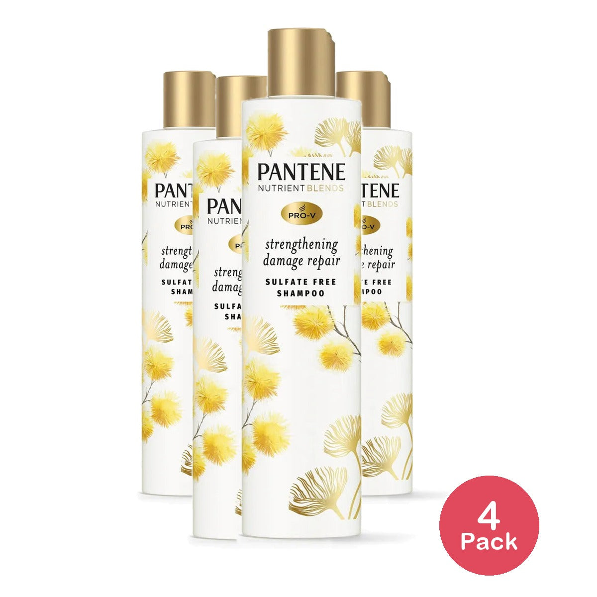 Pantene Sulfate Free Hair Strengthening Anti Frizz Damage Repair Shampoo with Castor Oil 9.6 Oz (Pack of 4)