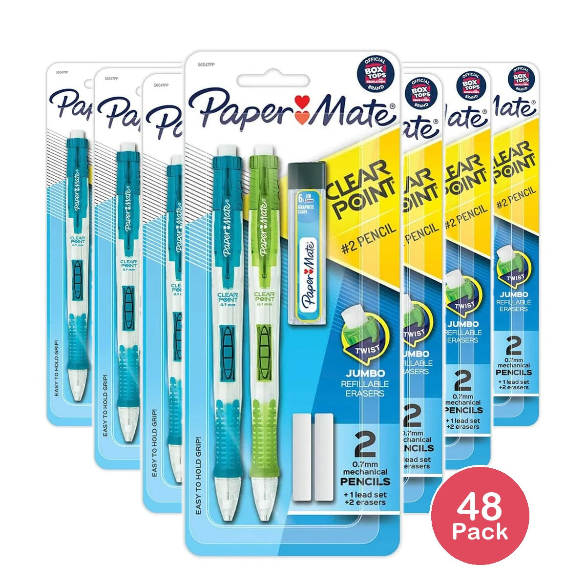 Paper Mate Clearpoint Mechanical Pencils HB 2 0.7mm 1 Lead Refill 2 Erasers Assorted 1.76oz (Pack of 48)