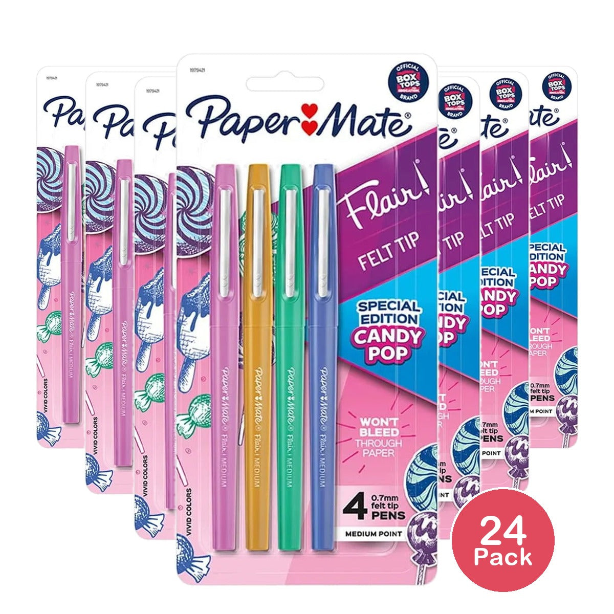 Paper Mate Flair Felt Tip Pens Medium Point Candy Pop Pack 1.44oz (Pack of 24)