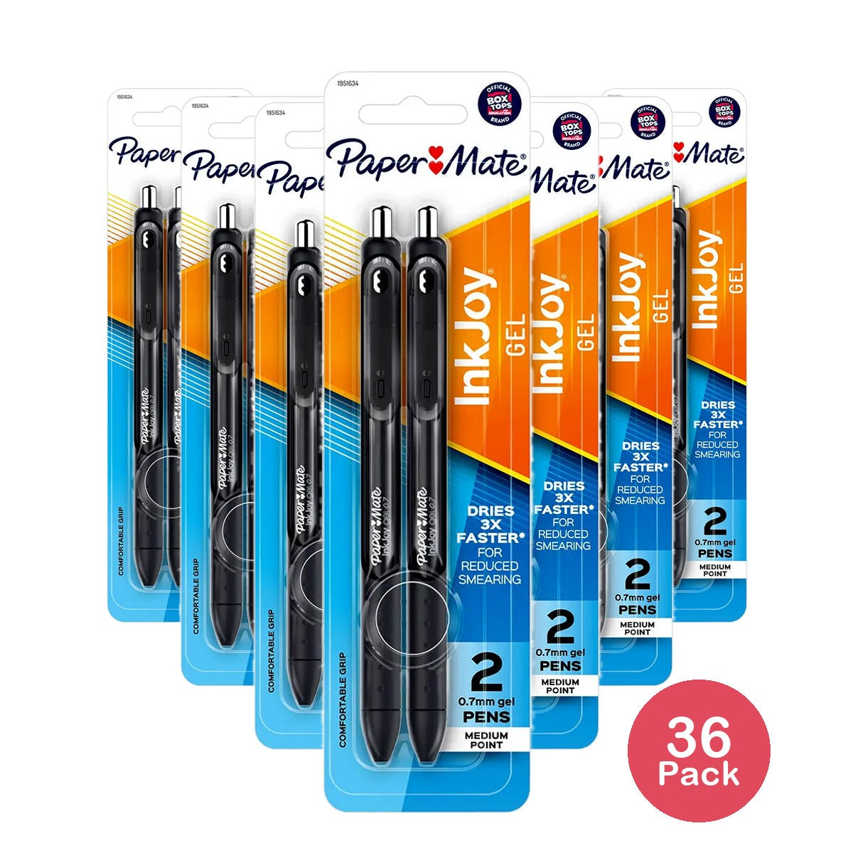 Paper Mate InkJoy Retractable Gel Pens Medium Point Black 2 Count 1.12oz (Pack of 36)