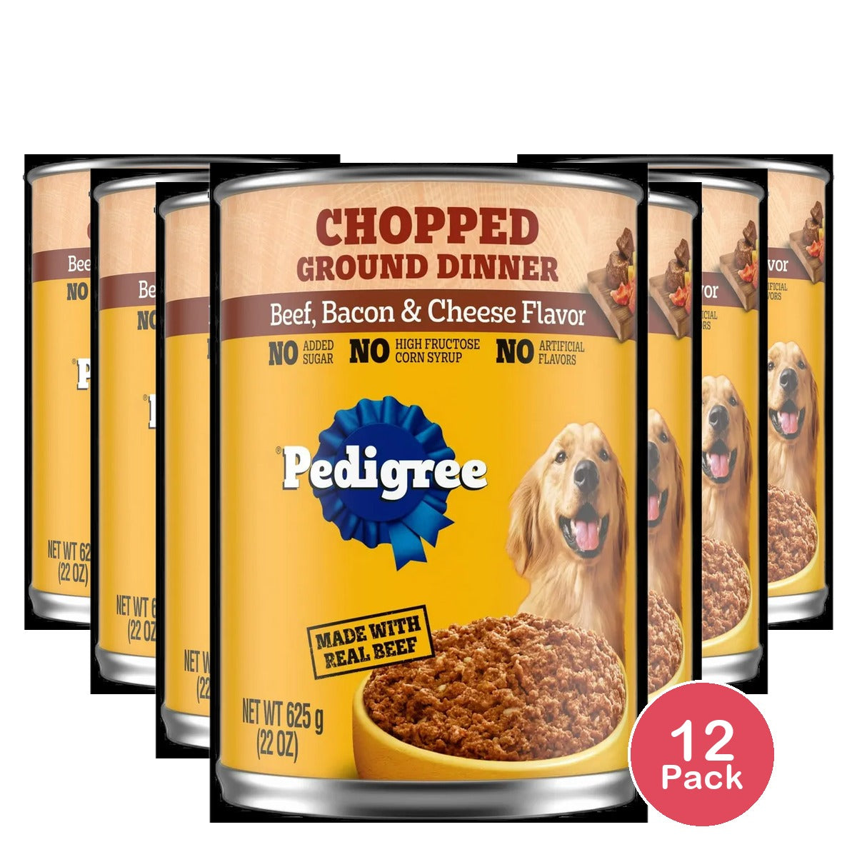 Pedigree Wet Chopped Ground Dinner Beef, Bacon & Cheese Flavor Dog Food 22oz Can (Pack of 12)