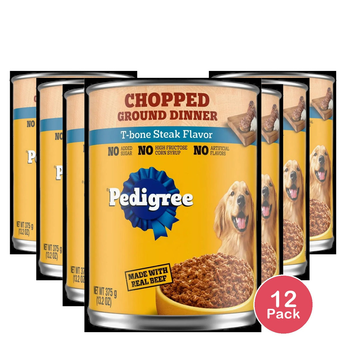 Pedigree Wet Chopped Ground Dinner T-Bone Steak Flavor Dog Food 13.2 oz Can (Pack of 12)