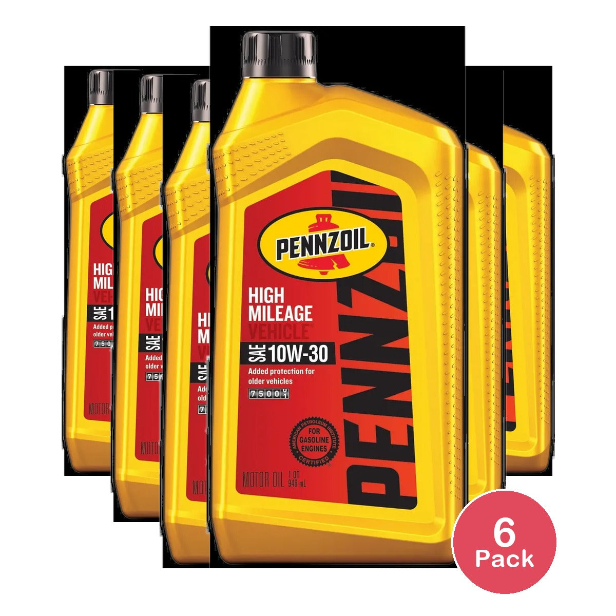 Pennzoil High Mileage Motor Oil 10W-30, 1 qt 32oz (Pack of 6)