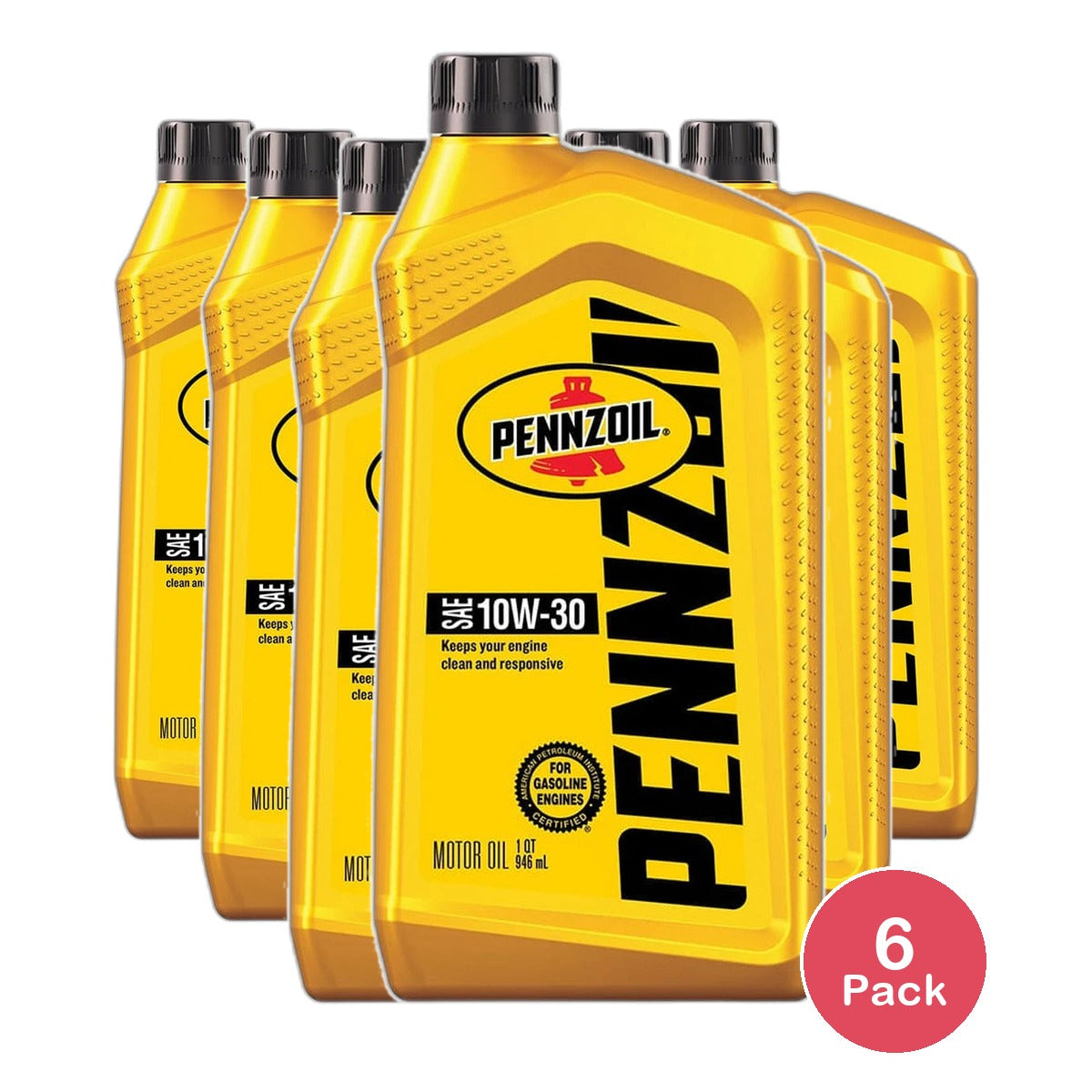 Pennzoil SAE 10W-30 Motor Oil for Gasoline Engine 32 Oz (Pack of 6)