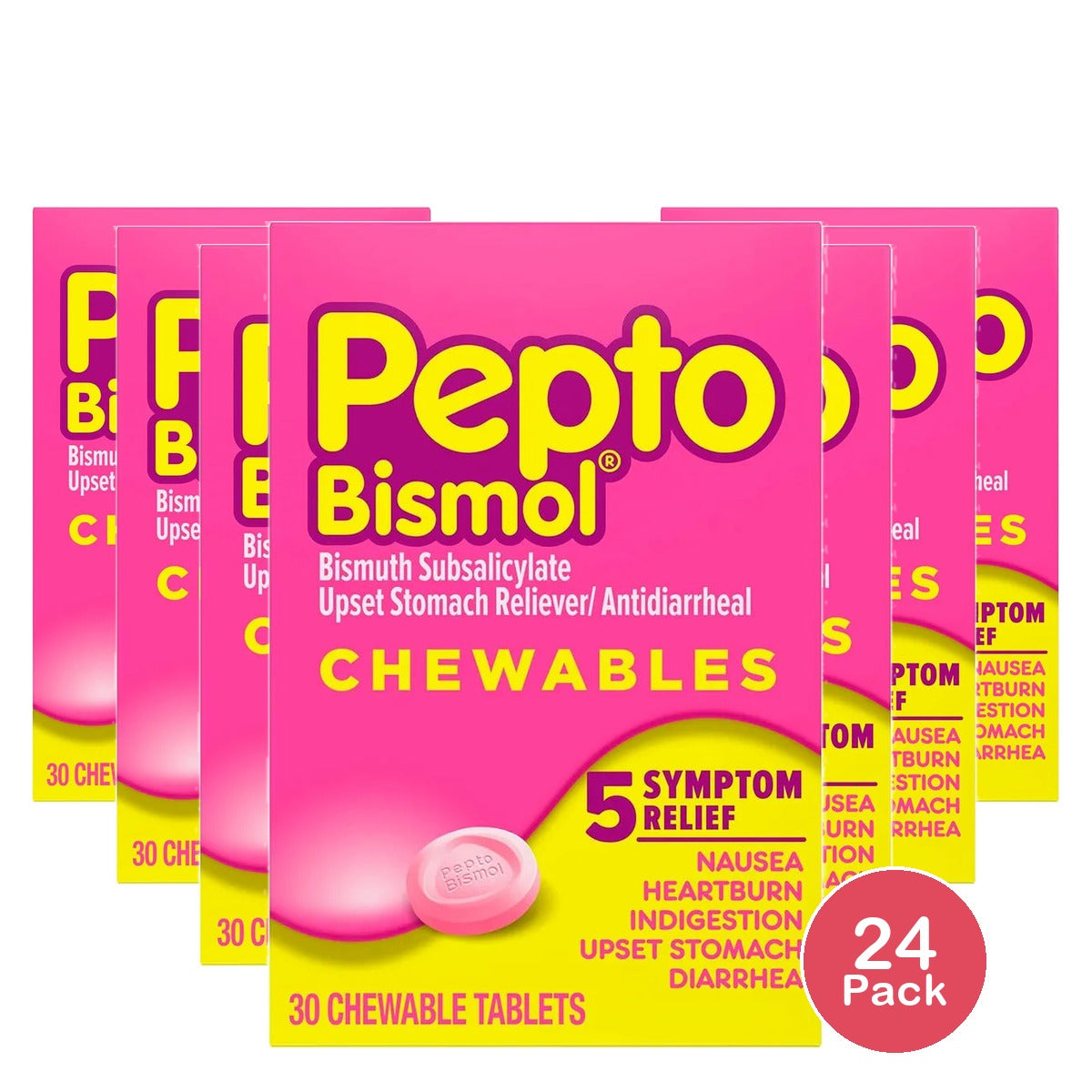 Pepto-Bismol Tablets Relieves Heartburn30 Each 1.53Oz (Pack of 24)