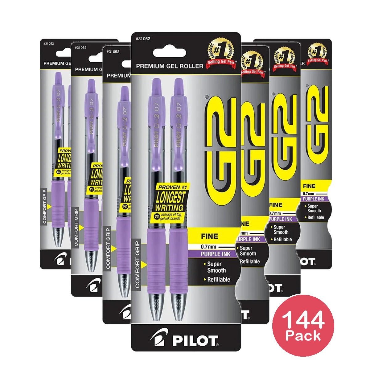 Pilot G2 Premium Gel Roller Pens Fine Point 0.7 mm Purple Ink 0.634oz (Pack of 144)