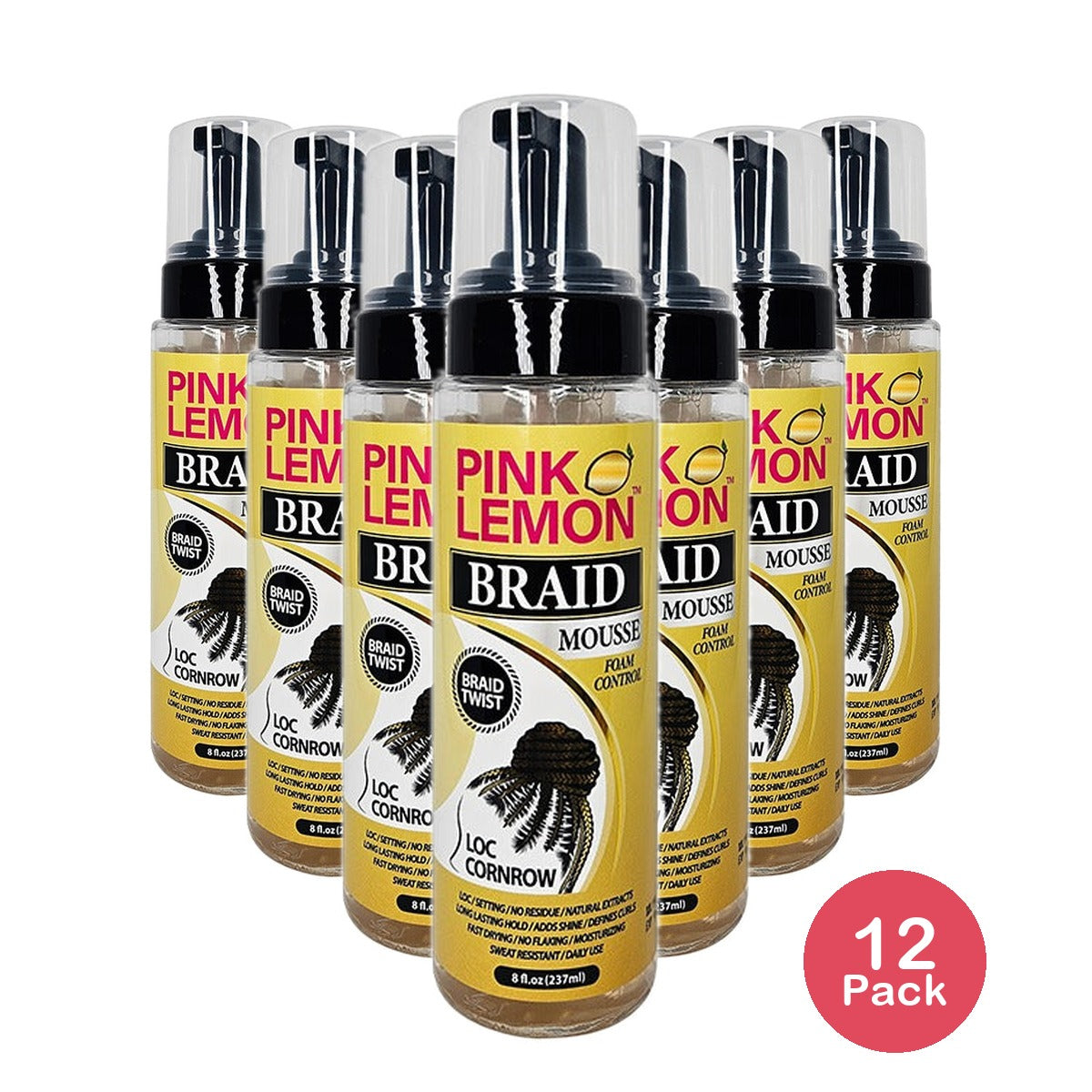 Pink Lemon Braid Mousse 8 Oz (Pack of 12)